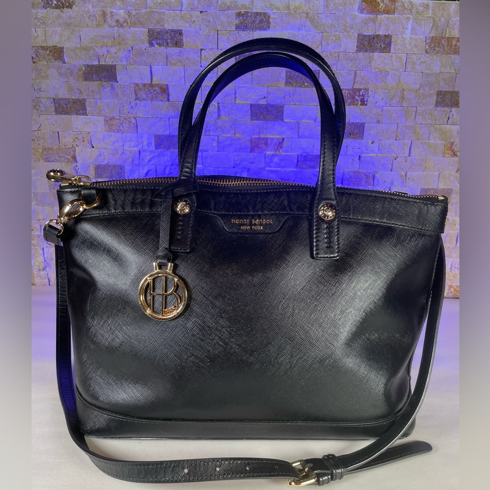 Henri Bendel Black Saffiano Leather Satchel Purse